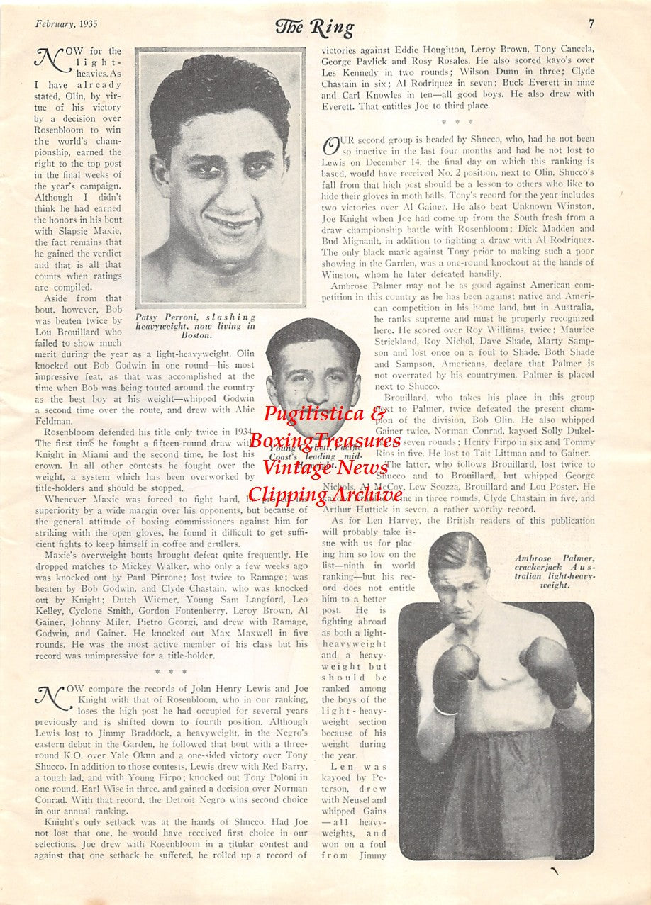 Boxing News Clipping #1889 - Ceferino Garcia, Tony Canzoneri, Barney Ross, Patsy Perroni, Young Corbett III, Ambrose Palmer