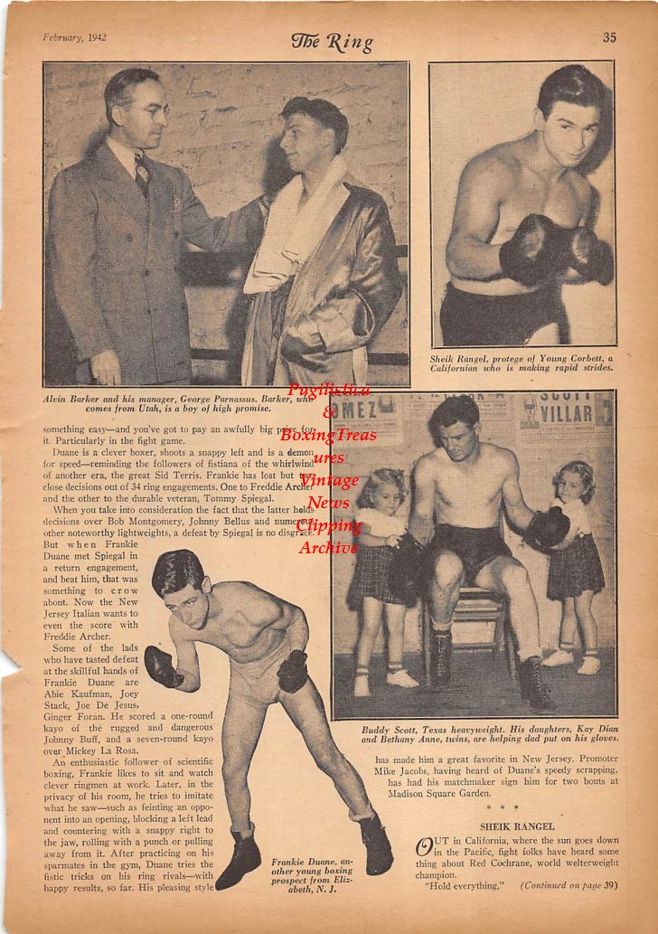 Boxing News Clipping #189 - Alvin Barker, Sheik Rangel, Buddy Scott, Frankie Duane