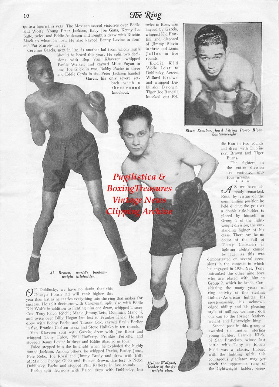 Boxing News Clipping #1890 - Panama Al Brown, Midget Wolgast, Sixto Escobar, Freddie Miller, Nel Tarleton, Merv Darkie Blandon