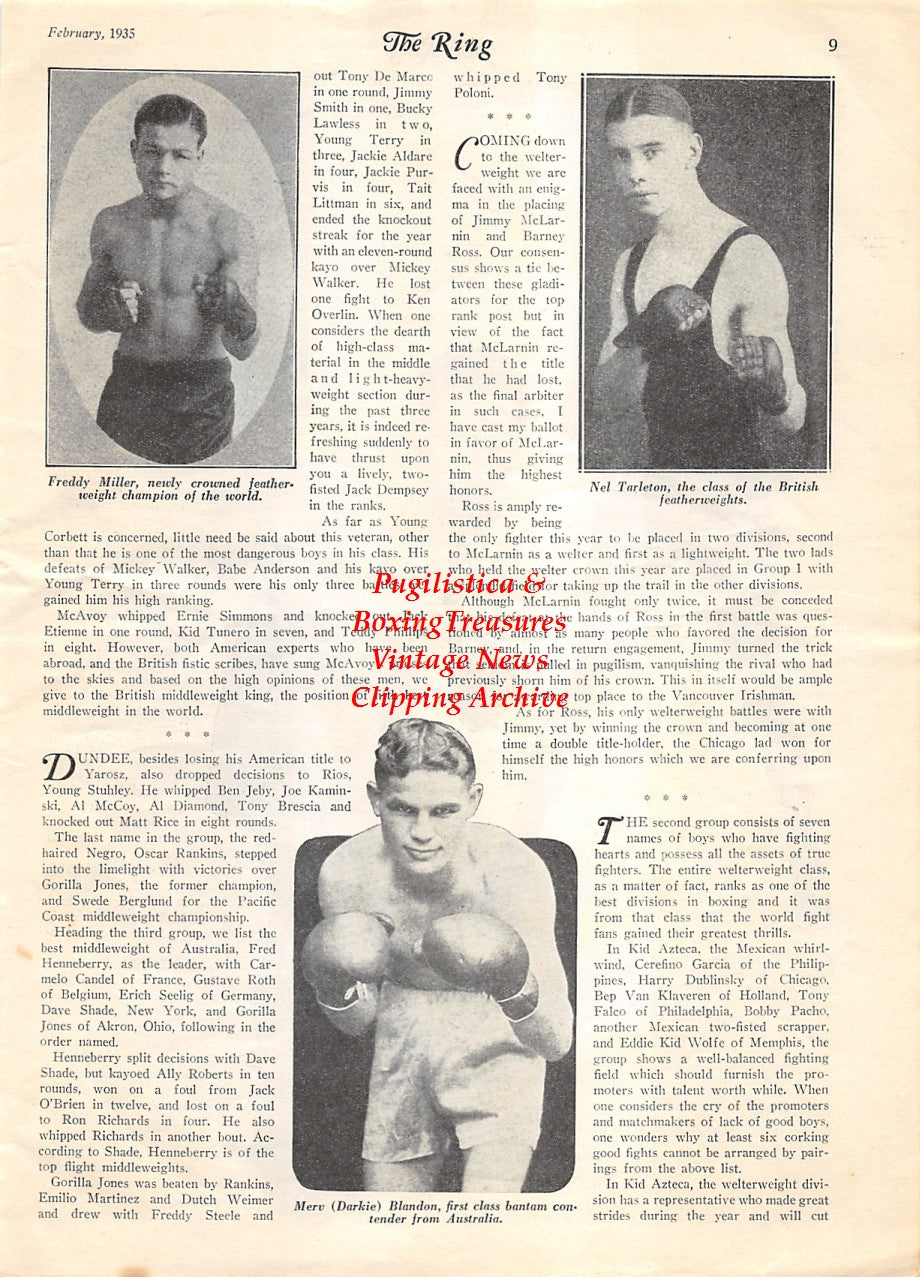 Boxing News Clipping #1890 - Panama Al Brown, Midget Wolgast, Sixto Escobar, Freddie Miller, Nel Tarleton, Merv Darkie Blandon