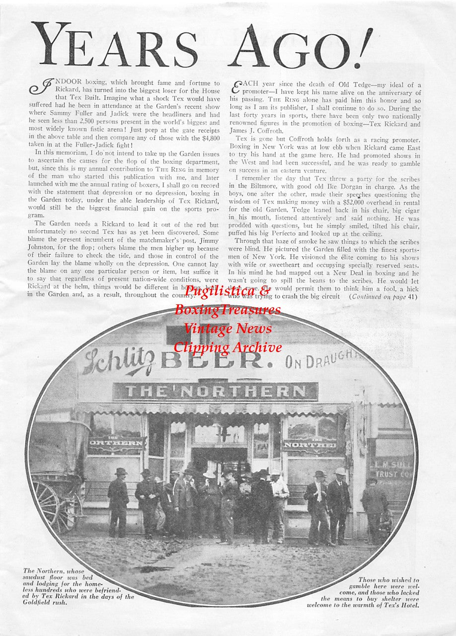 Boxing News Clipping #1893 - Alf Blatch, Mickey Miller, Wally Walker, Tobey Salcole, Herb Bishop, Les Cain, Tex Rickard's "The Northern"