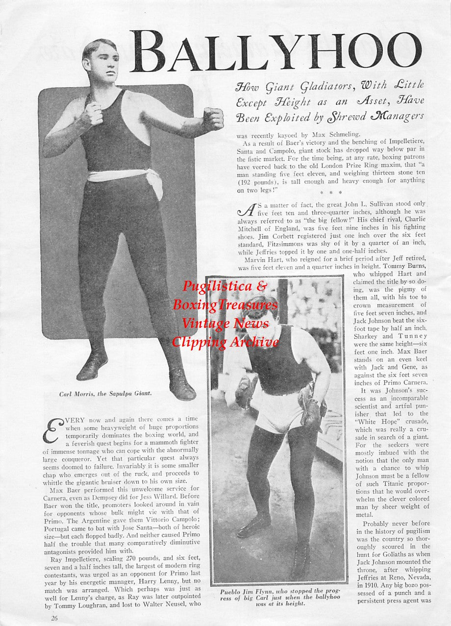 Boxing News Clipping #1897 - Claude Varner vs. Merv Blandon, Buddy Baer vs. Gene Garner, Yale Okun vs. John Henry Lewis, Young Peter Jackson vs. Sammy Fuller, Jim Flynn, Carl Morris