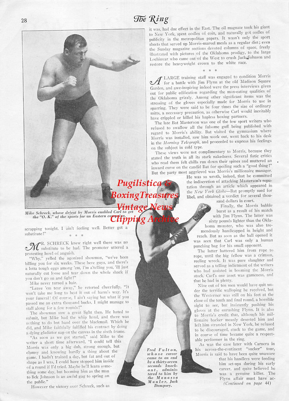 Boxing News Clipping #1898 - Mike Schreck, Fred Fulton, Charles Freeman