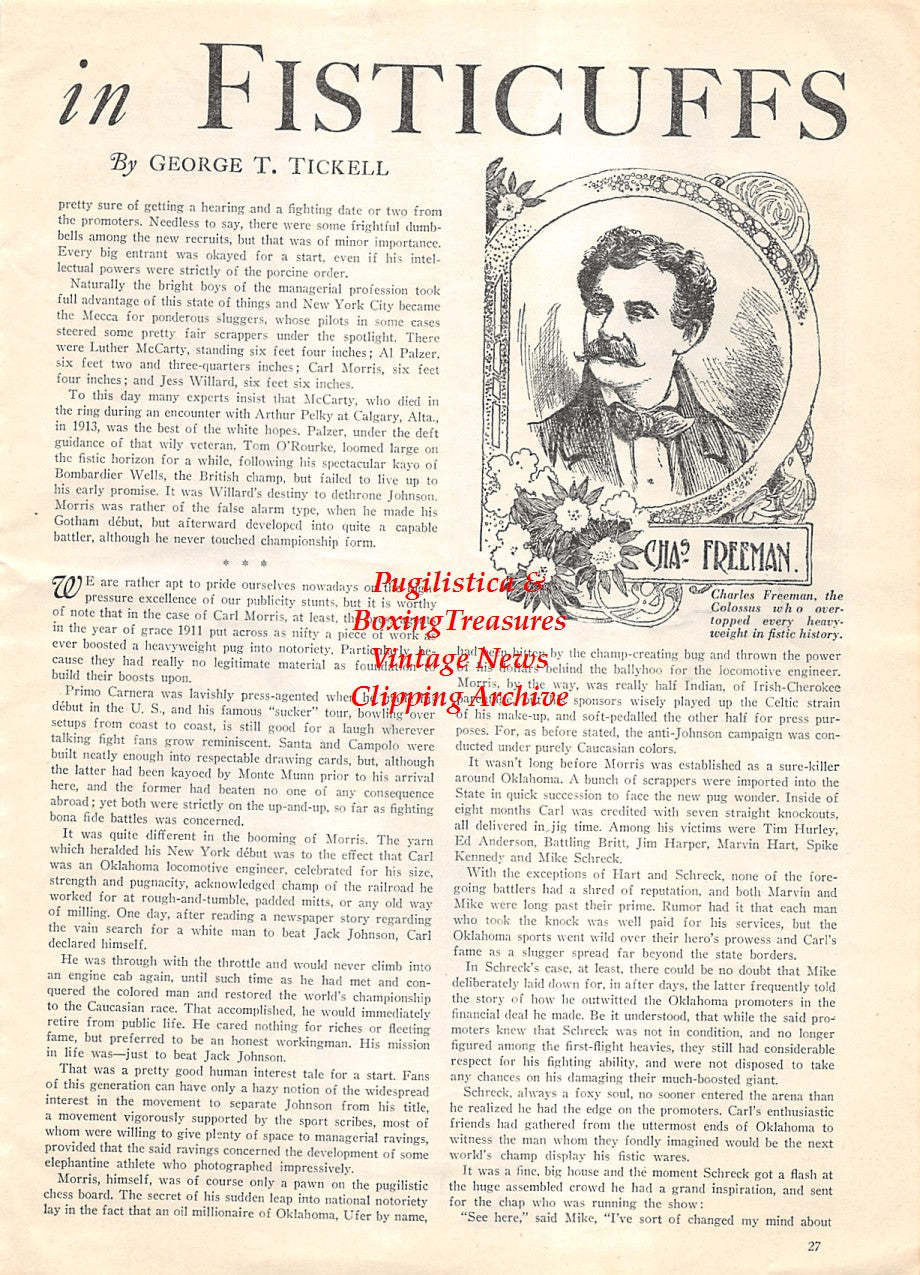 Boxing News Clipping #1898 - Mike Schreck, Fred Fulton, Charles Freeman