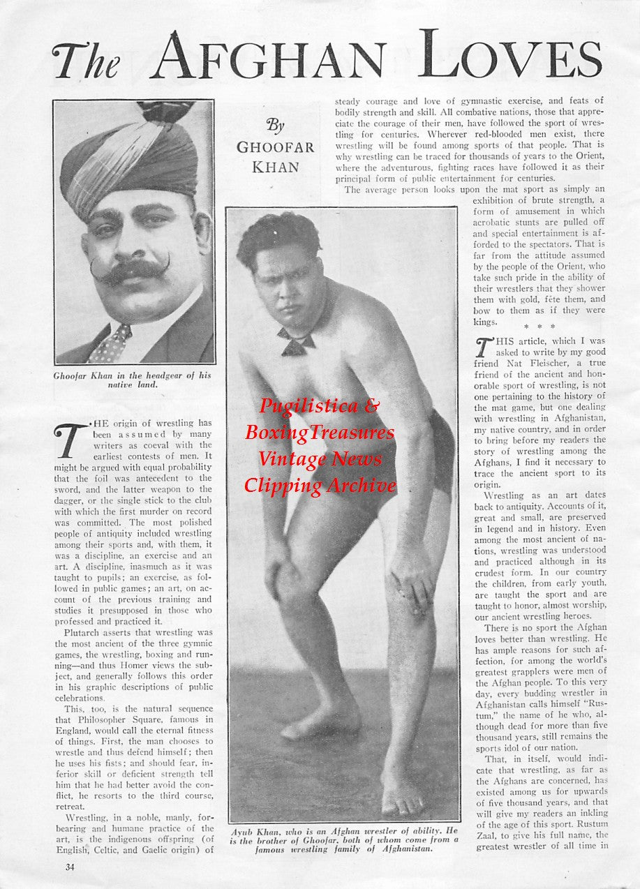 Boxing News Clipping #1900 - Paul Pirrone, Jack Portney vs. Herb Bishop, Mickey Walker, Johnny Jadick vs. Sammy Fuller, Ghoofar Khan, Ayub Khan