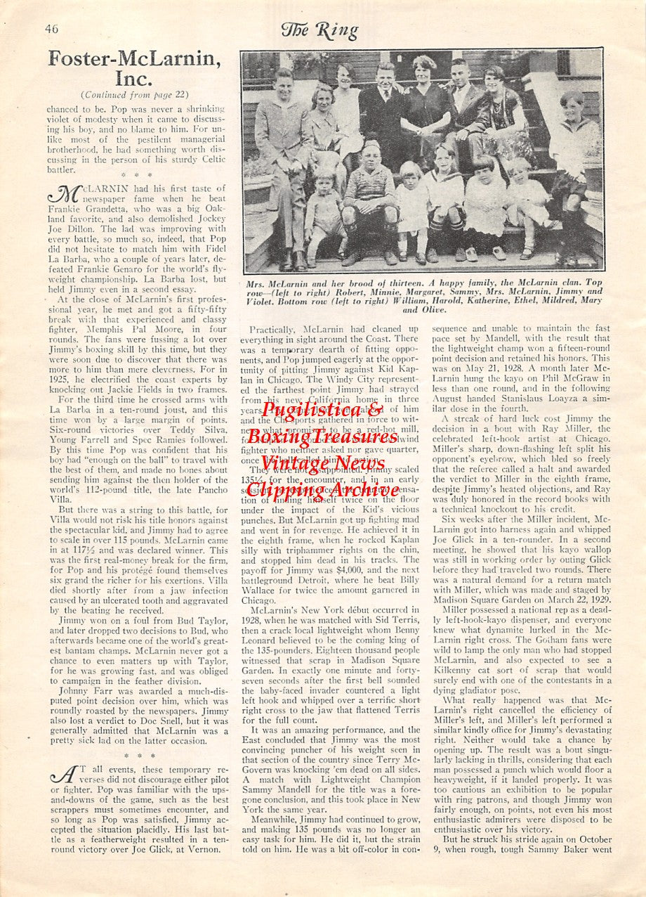 Boxing News Clipping #1901 - Al Hostak, Jimmy McLarnin family