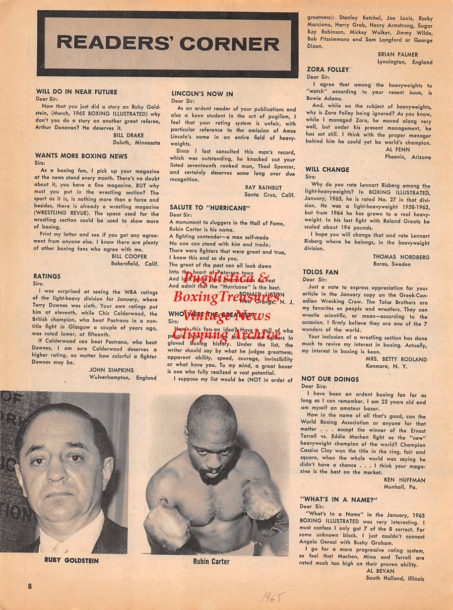 Boxing News Clipping #1905 - Ruby Goldstein, Rubin Hurricane Carter