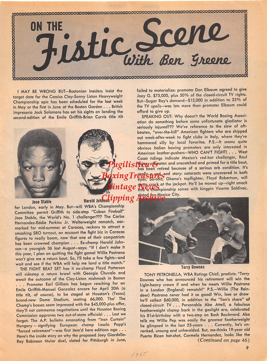 Boxing News Clipping #1906 - Floyd Patterson vs. George Chuvalo, Jose Stable, Harold Johnson, Terry Downes
