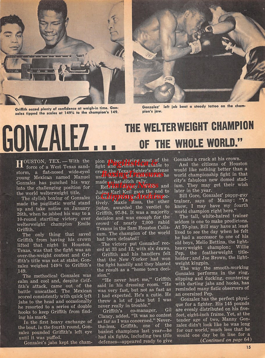 Boxing News Clipping #1909 - Manuel Gonzalez vs. Emile Griffith