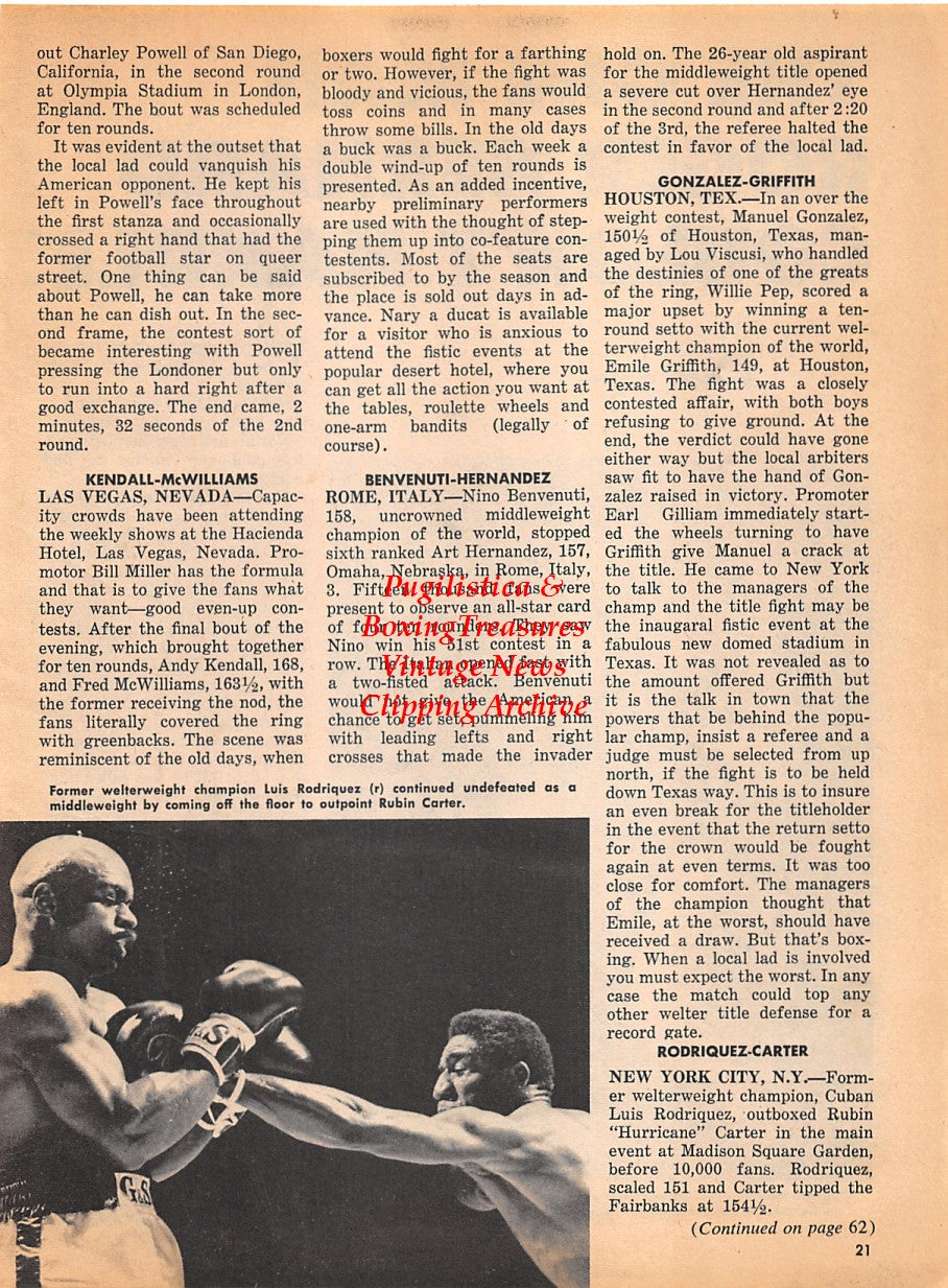 Boxing News Clipping #1912 - Barney Ross, Luis Rodriguez vs. Rubin Hurricane Carter