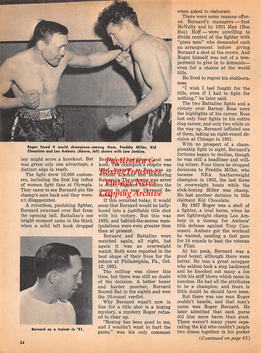 Boxing News Clipping #1913 - Roger Bernard, Lew Jenkins, Lou Ambers