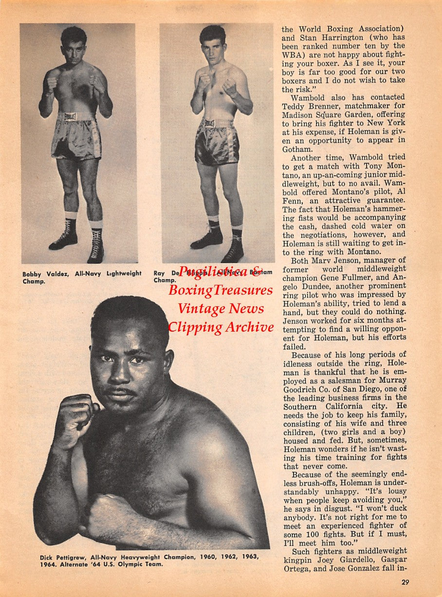 Boxing News Clipping #1916 - Dick Pettigrew, Bobby Valdez, Ray DeFilippis, Tevel Holeman, Wes Wambold, Jimmy Rosette