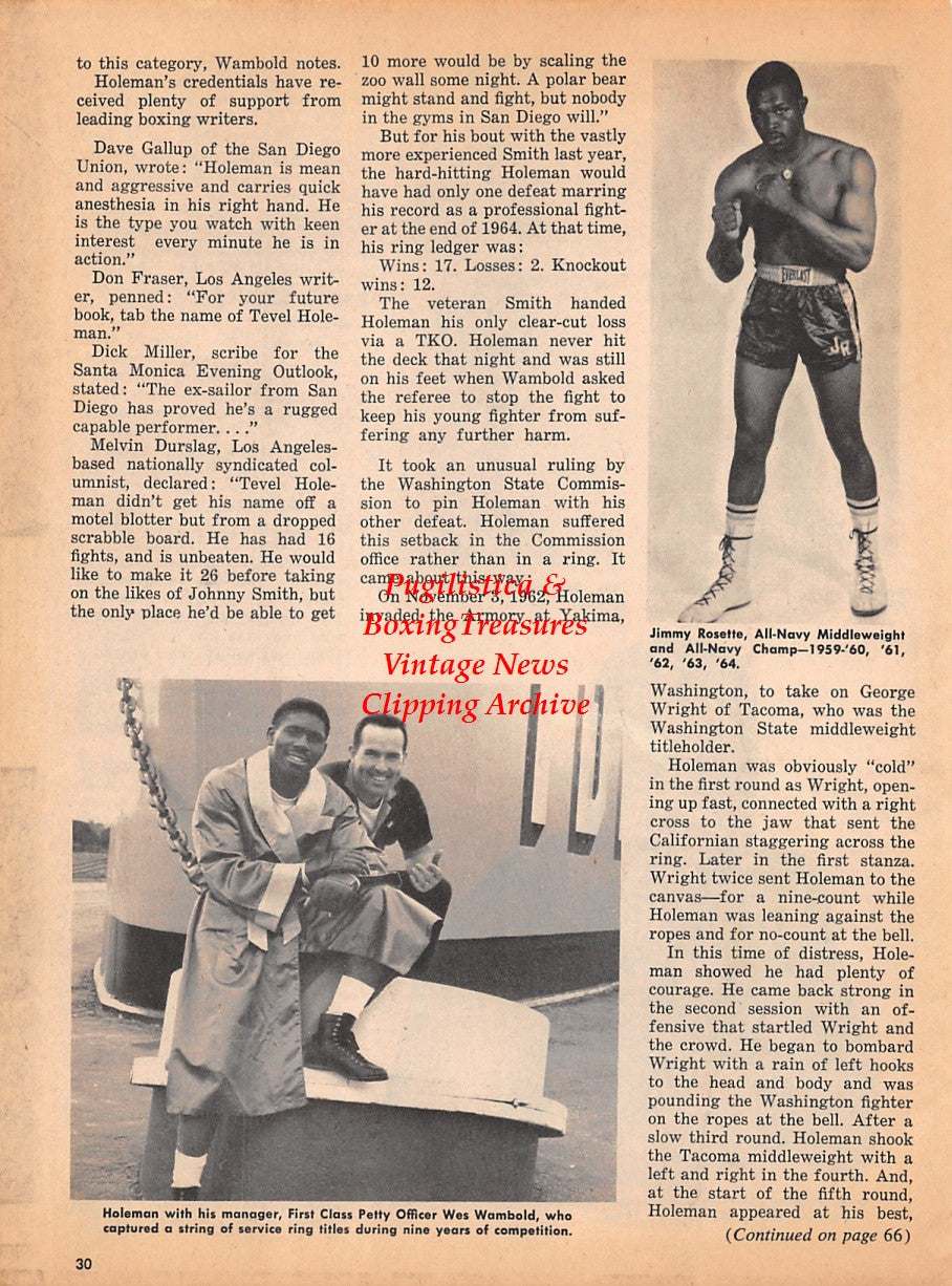 Boxing News Clipping #1916 - Dick Pettigrew, Bobby Valdez, Ray DeFilippis, Tevel Holeman, Wes Wambold, Jimmy Rosette