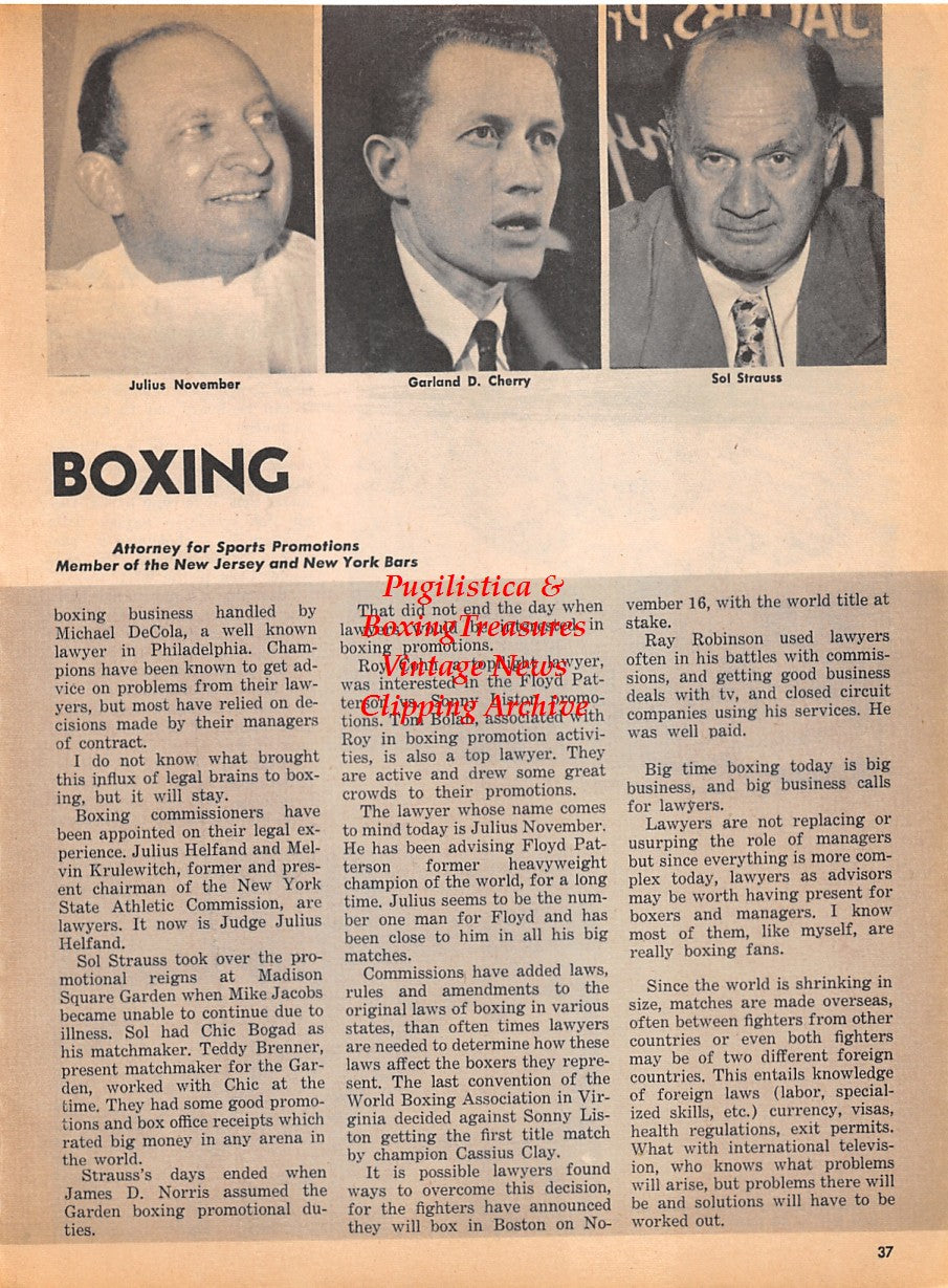 Boxing News Clipping #1919 - Julius November, Garland D. Cherry, Sol Strauss, Newmans Gym