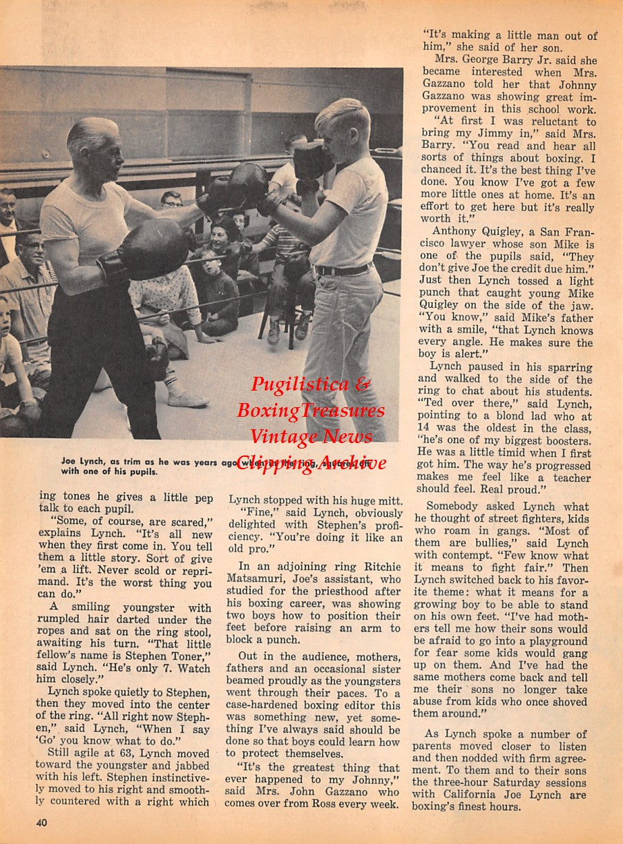 Boxing News Clipping #1920 - California Joe Lynch at Newmans Gym