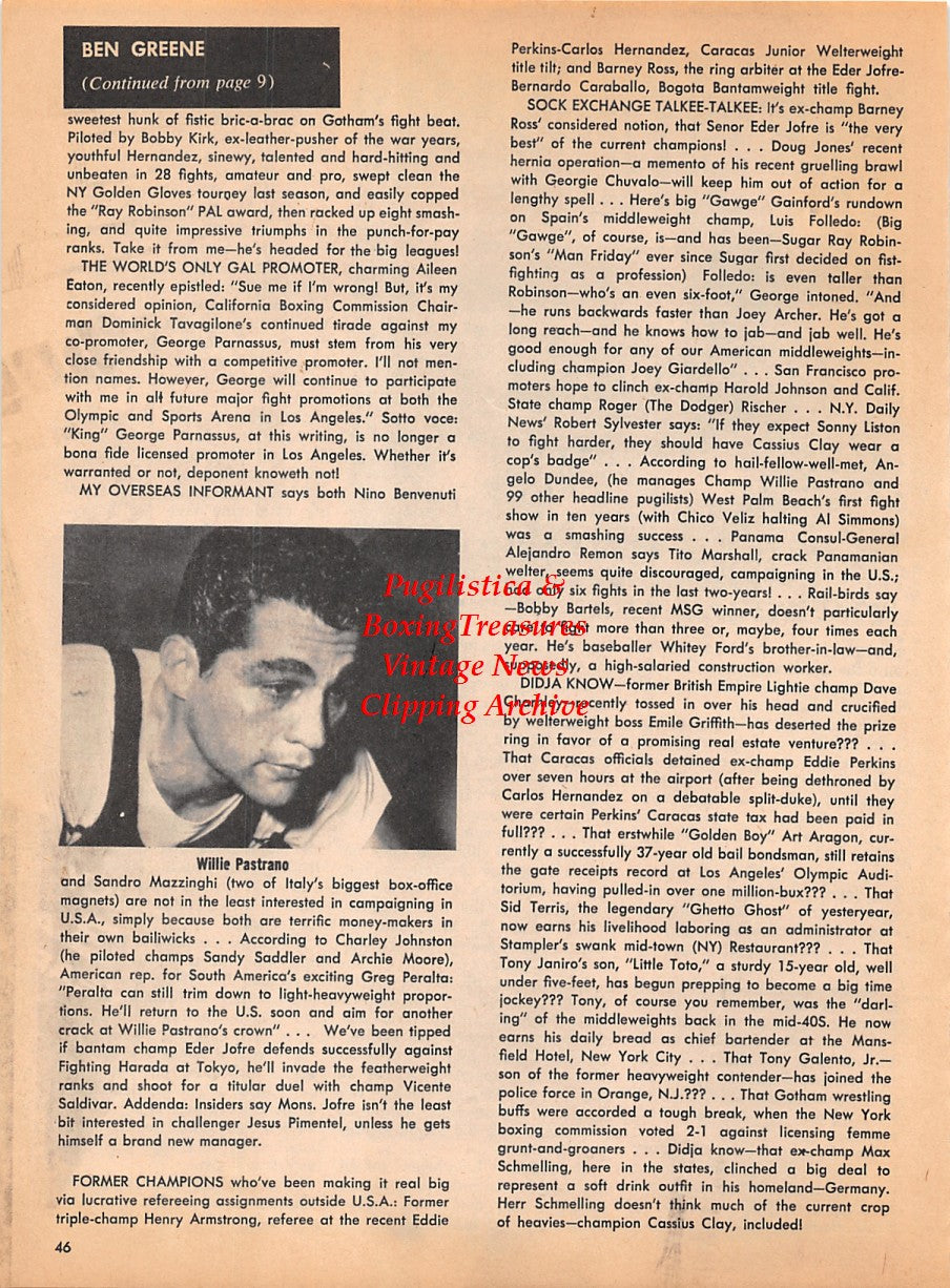 Boxing News Clipping #1922 - Tommy Loughran, Ingemar Johansson, Bill Rosensohn, Willie Pastrano