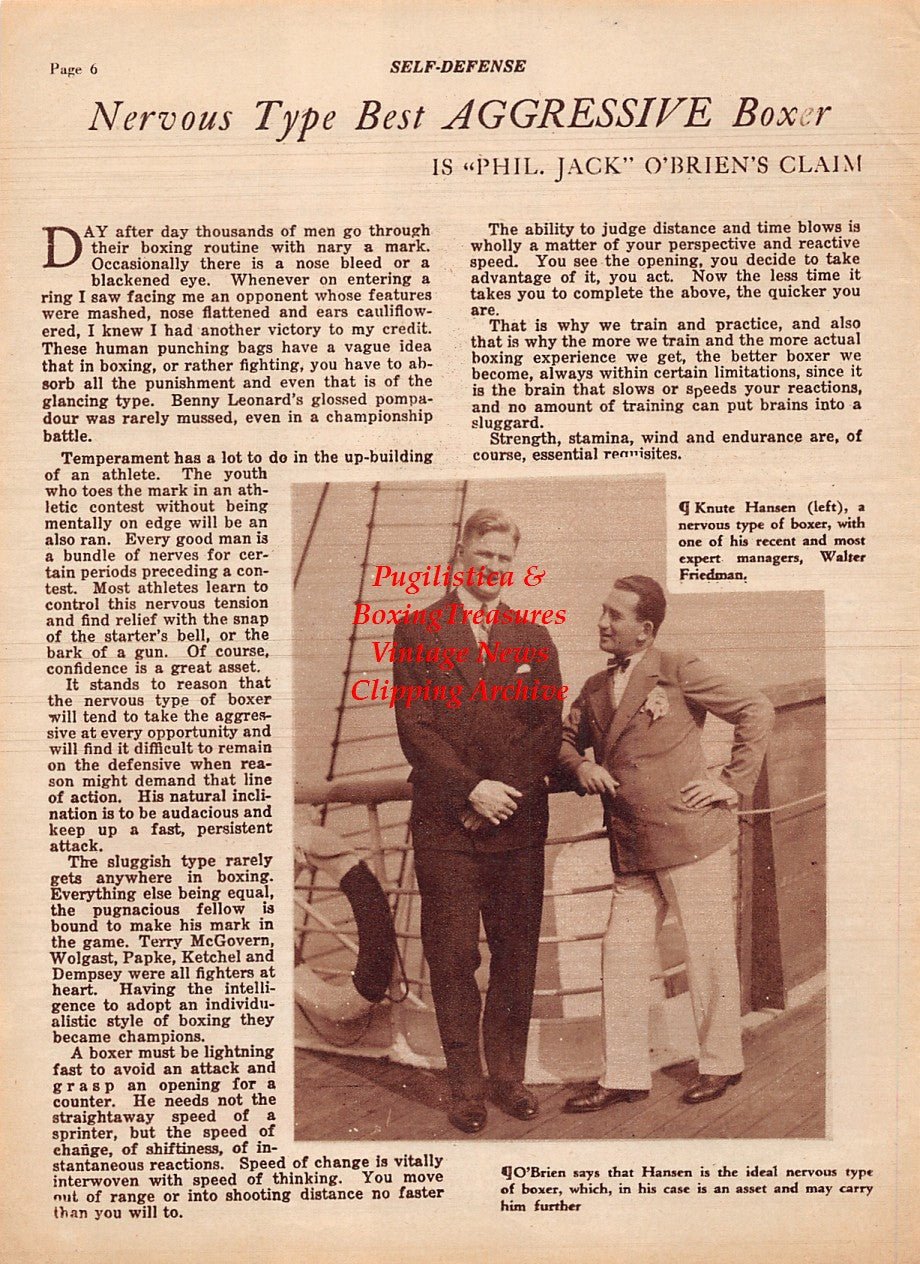 Boxing News Clipping #1929 - Carl Morris, Knute Hansen, Walter Friedman
