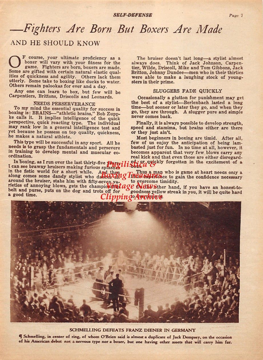 Boxing News Clipping #1930 - Rudy Unholz, Max Schmeling vs. Franz Diener