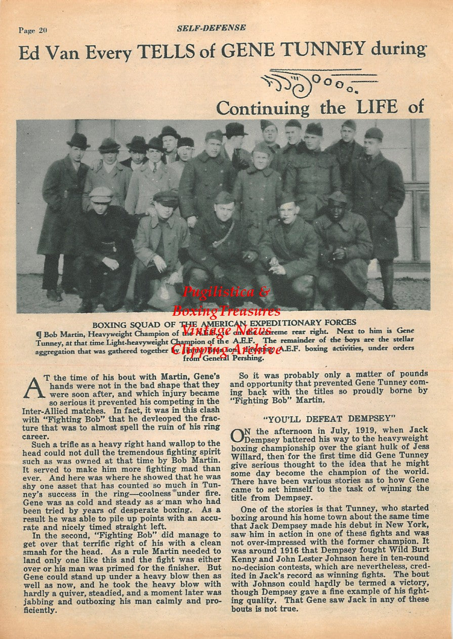 Boxing News Clipping #1934 - Gene Tunney as Military Boxer, Jimmy Bronson, Bob Martin