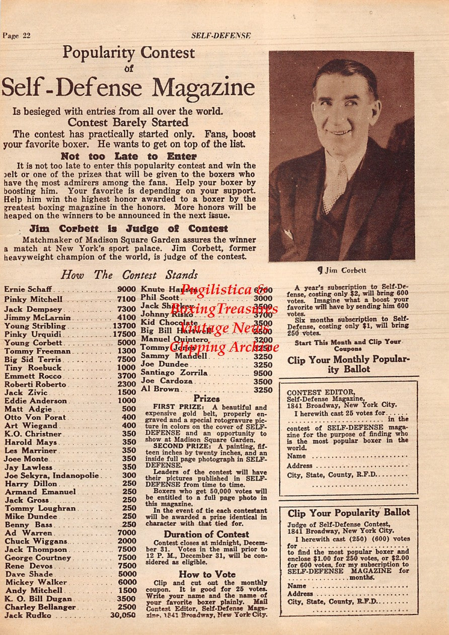 Boxing News Clipping #1935 - Gene Tunney and A.E.F. Boxing Team, Bob Martin, James J. Corbett