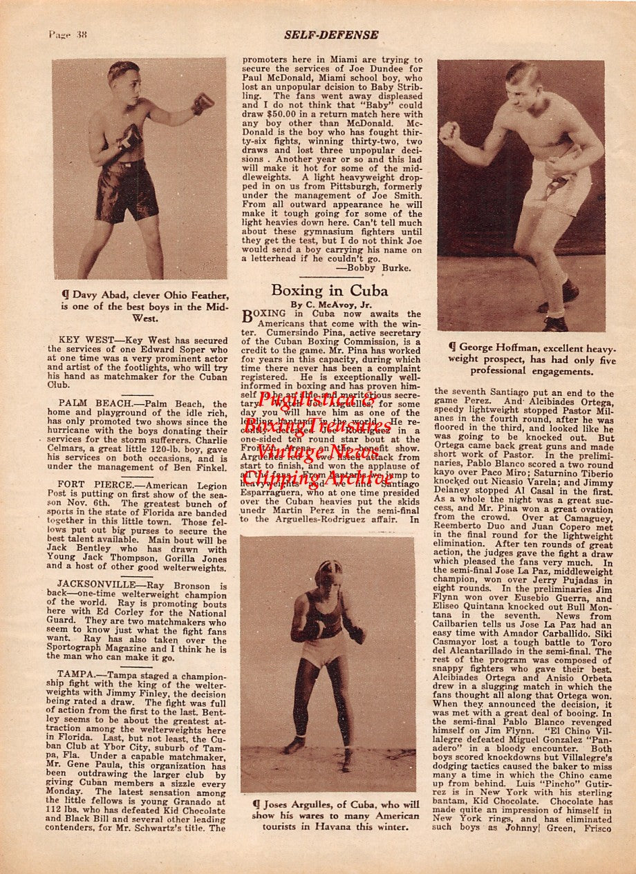 Boxing News Clipping #1940 - Davey Abad, George Hoffman, Jose Antonio Arguelles, Tuffy Griffiths, Mike Sankovitch
