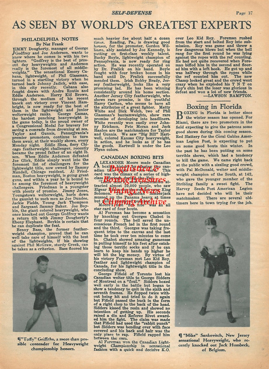 Boxing News Clipping #1940 - Davey Abad, George Hoffman, Jose Antonio Arguelles, Tuffy Griffiths, Mike Sankovitch