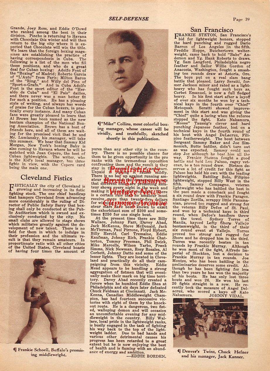 Boxing News Clipping #1941 - Frankie Schoell, Mike Collins, Chuck Hefner, Jack Kanner, Luis Angel Torres
