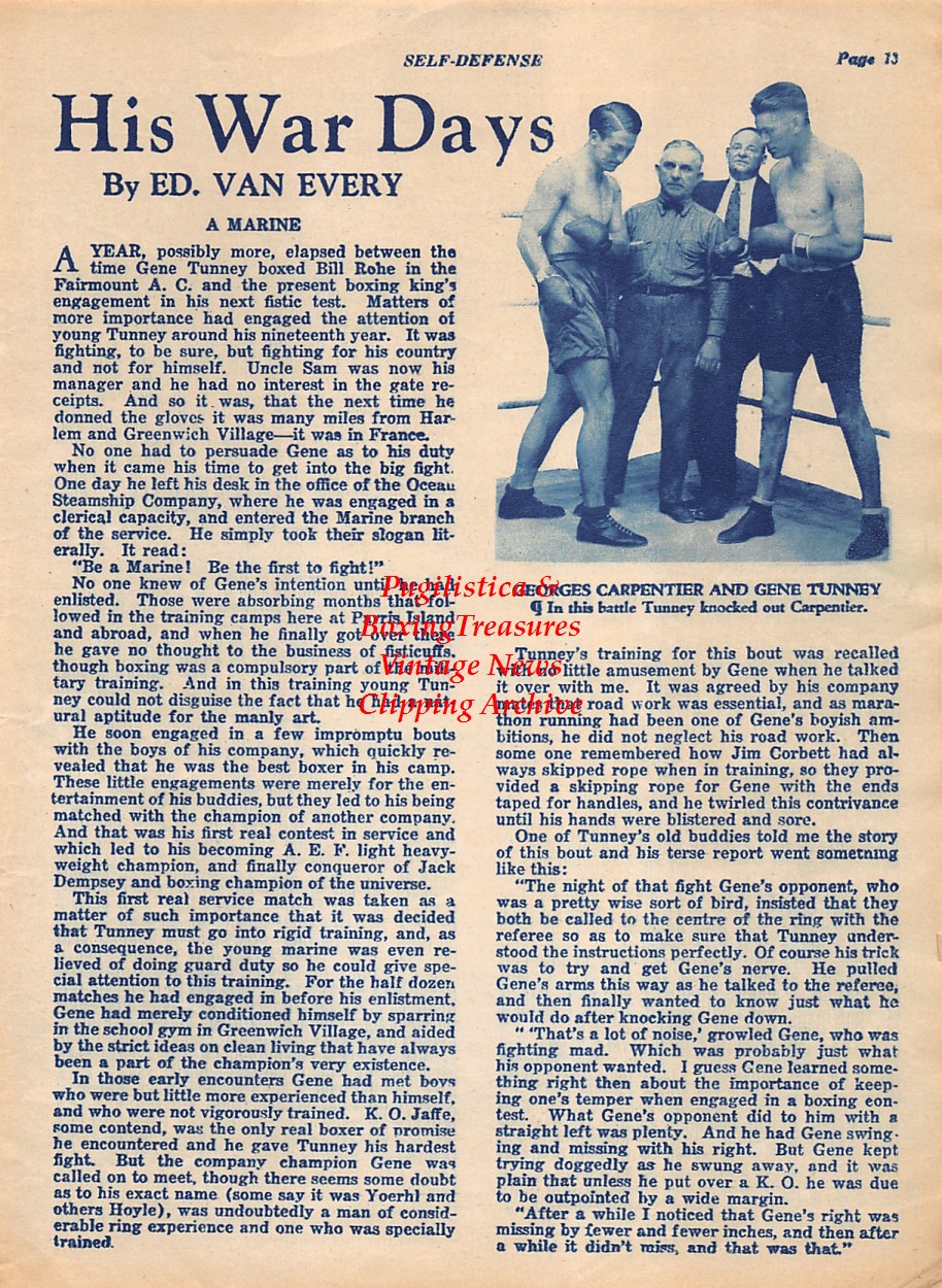 Boxing News Clipping #1949 - Gene Tunney vs. Georges Carpentier