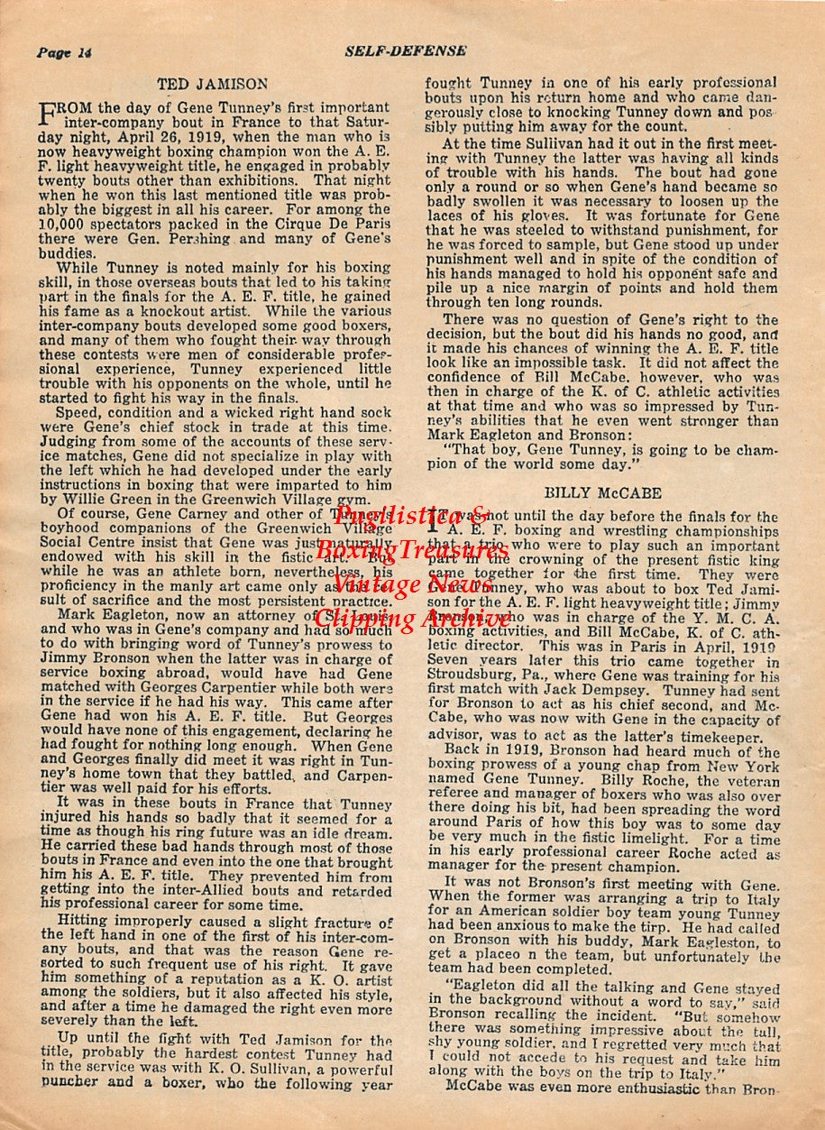 Boxing News Clipping #1949 - Gene Tunney vs. Georges Carpentier