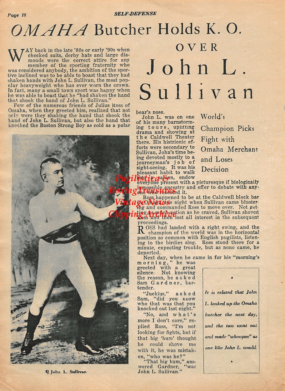 Boxing News Clipping #1951 - John L. Sullivan, Jack Johnson vs. Jess Willard