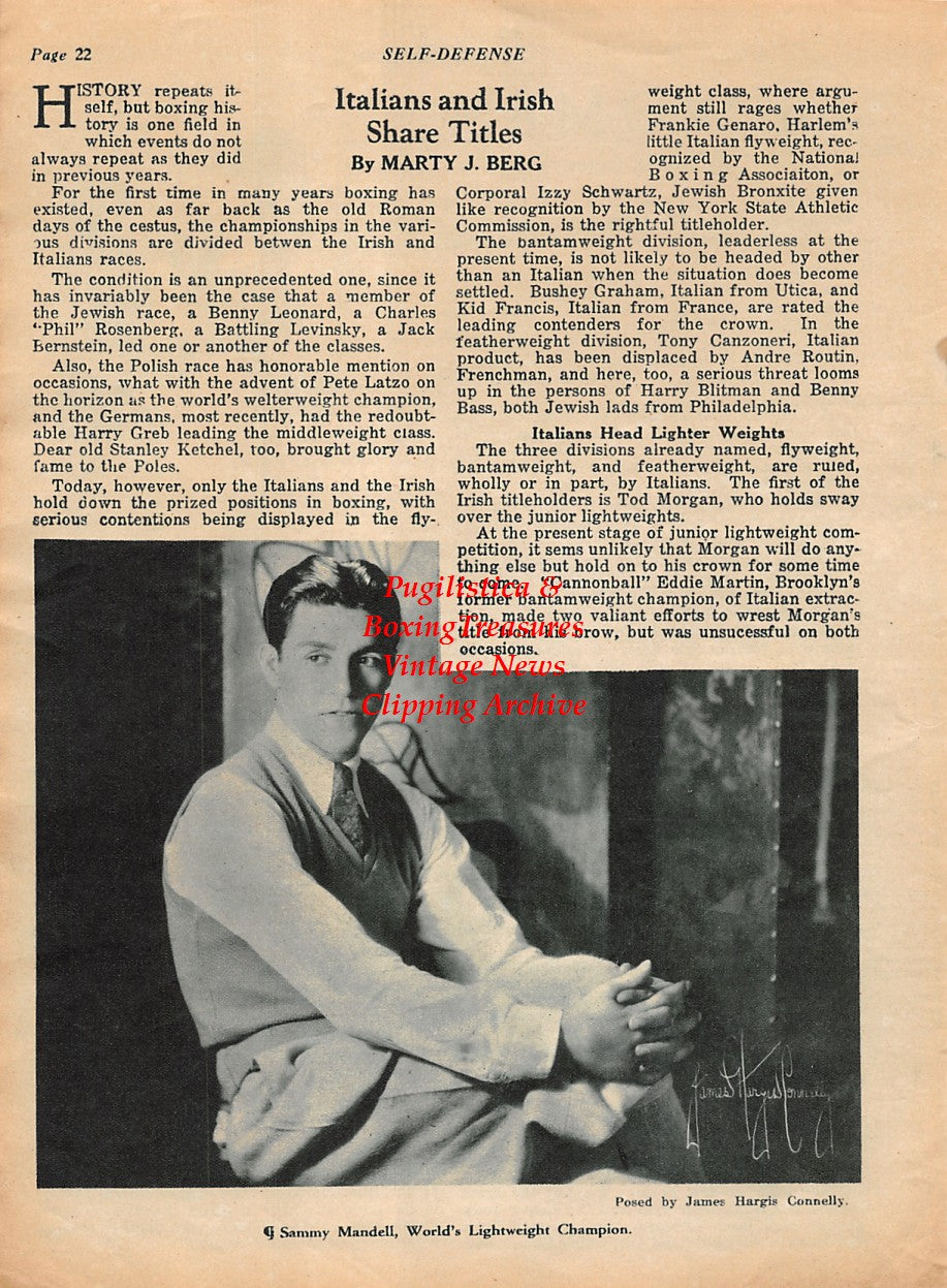 Boxing News Clipping #1952 - Sammy Mandell, Young Stribling