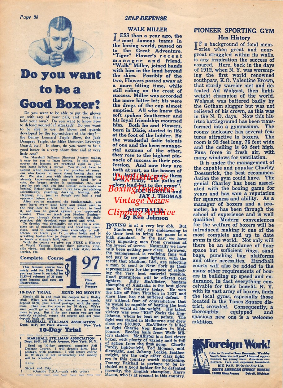 Boxing News Clipping #1958 - Ernie Schaaf, Walk Miller obituary