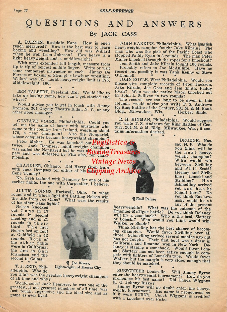Boxing News Clipping #1959 - Emil Paluso, Joe Rivers (Kansas City), James Corbett