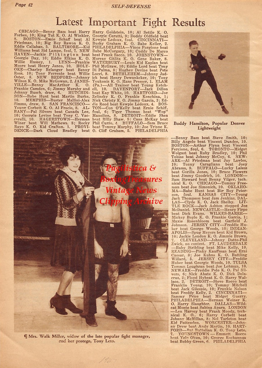 Boxing News Clipping #1965 - Buddy Hamilton, Mrs. Walk Miller, Tony Leto, Tommy McGough