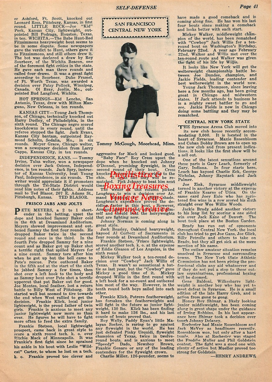 Boxing News Clipping #1965 - Buddy Hamilton, Mrs. Walk Miller, Tony Leto, Tommy McGough