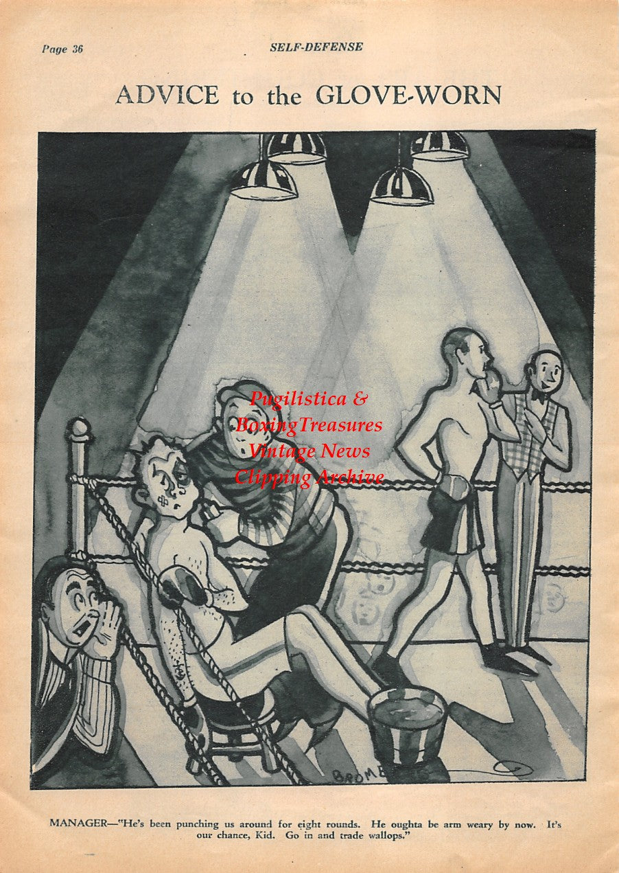 Boxing News Clipping #1968 - Boxing cartoon by Bromberg, Philadelphia Jack O'Brien