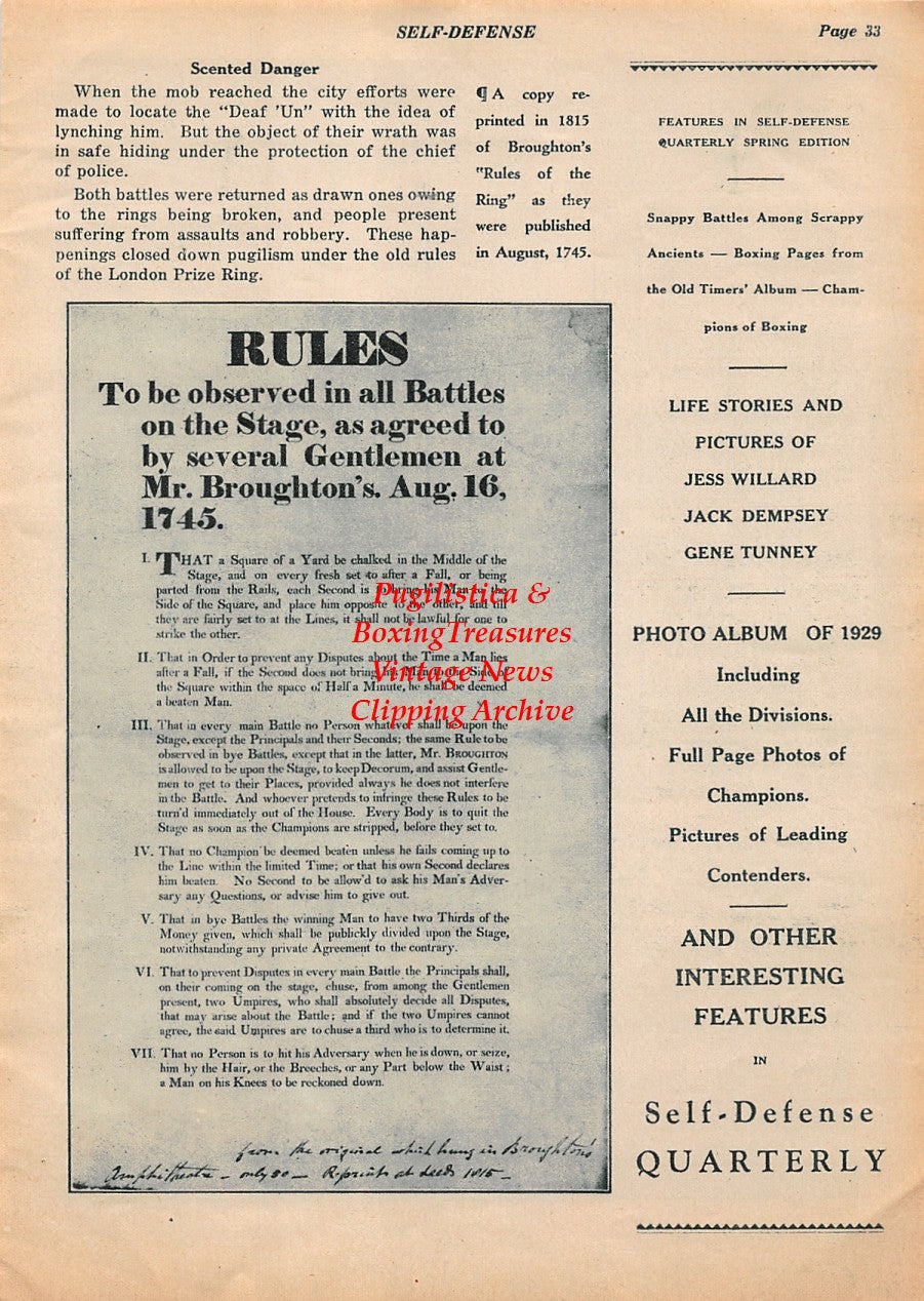 Boxing News Clipping #1969 - John C. Heenan vs. Tom Sayers, Broughton's Rules