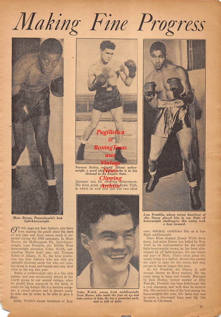 Boxing News Clipping #197 - Mose Brown, Norman Rubio, Lem Franklin, Coley Welch