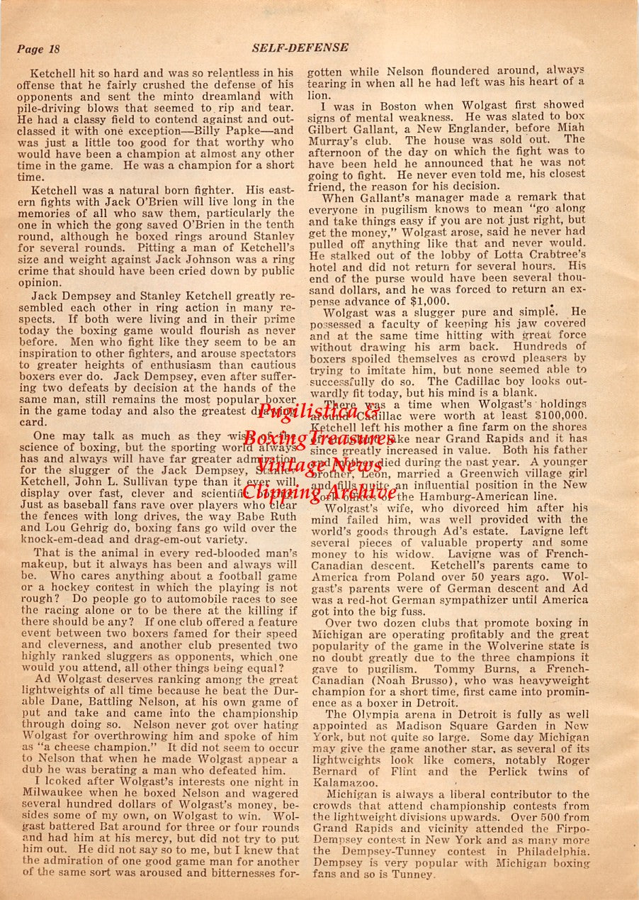 Boxing News Clipping #1974 - Ad Wolgast
