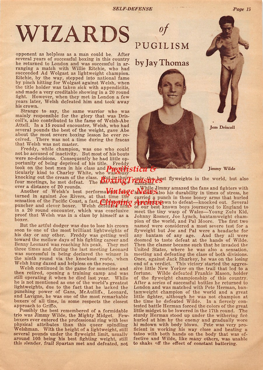 Boxing News Clipping #1975 - Jem Driscoll, Jimmy Wilde, Freddie Welsh, Kid McFarland