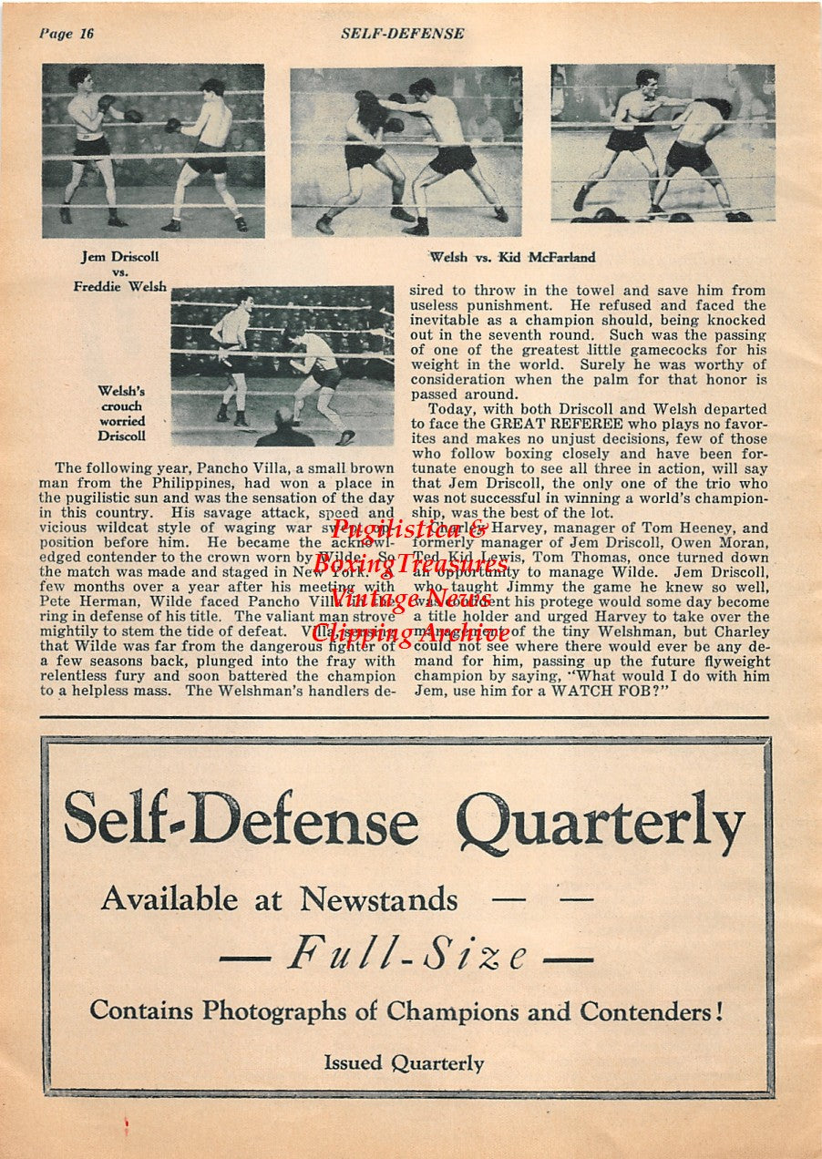 Boxing News Clipping #1975 - Jem Driscoll, Jimmy Wilde, Freddie Welsh, Kid McFarland