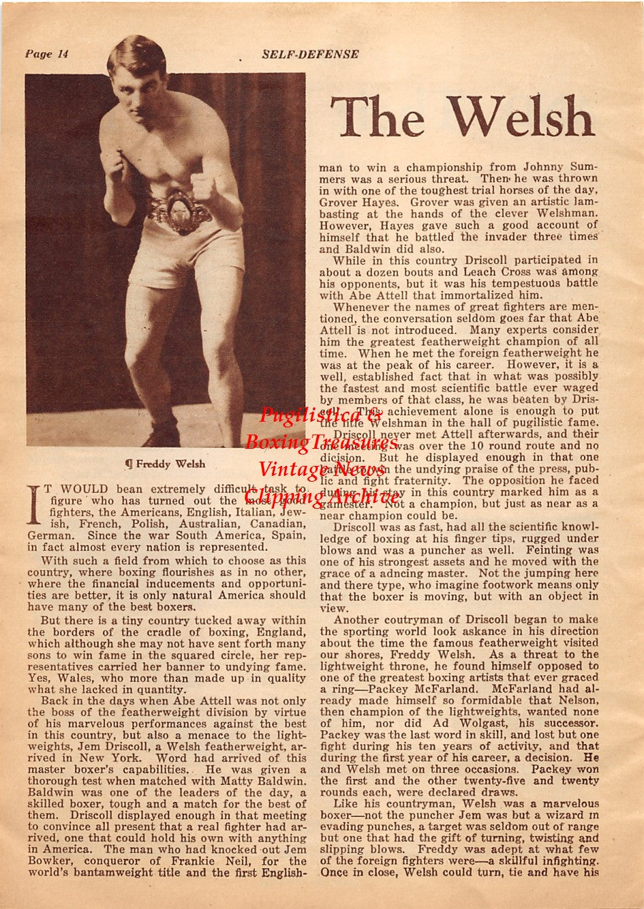 Boxing News Clipping #1976 - Freddie Welsh, Max Schemling vs. Johnny Risko