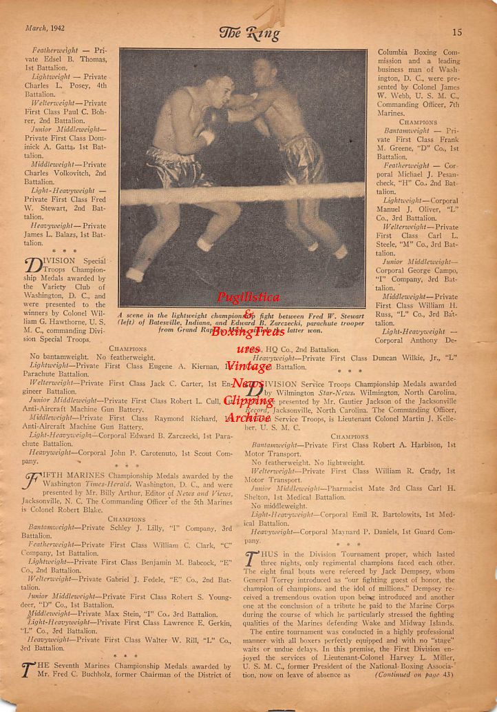 Boxing News Clipping #198 - Fred W. Stewart vs. Edward B. Zarczecki