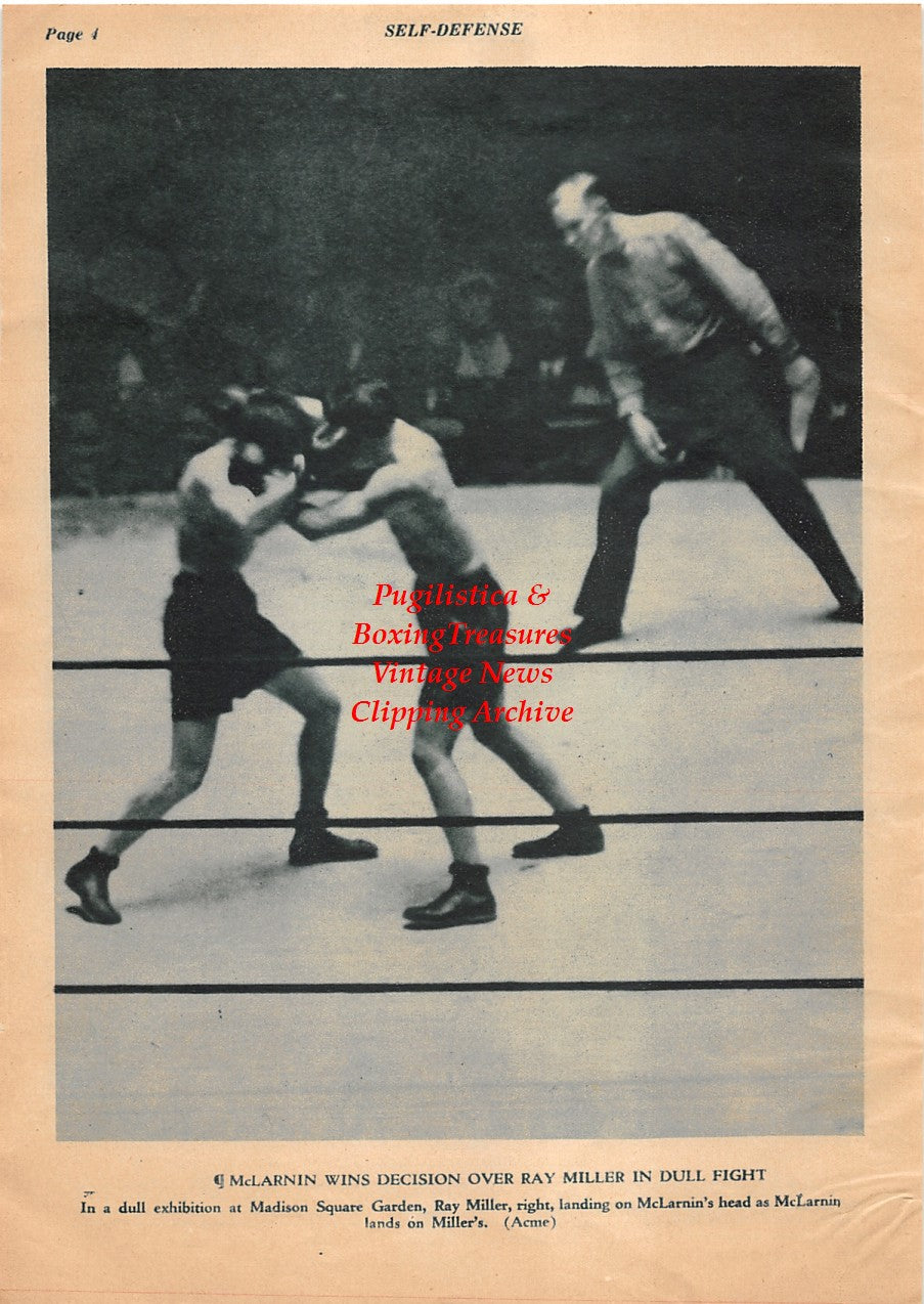 Boxing News Clipping #1980 - Jimmy McLarnin vs. Ray Miller, Frankie Genaro vs. Emile Pladner, Henri Bernstein