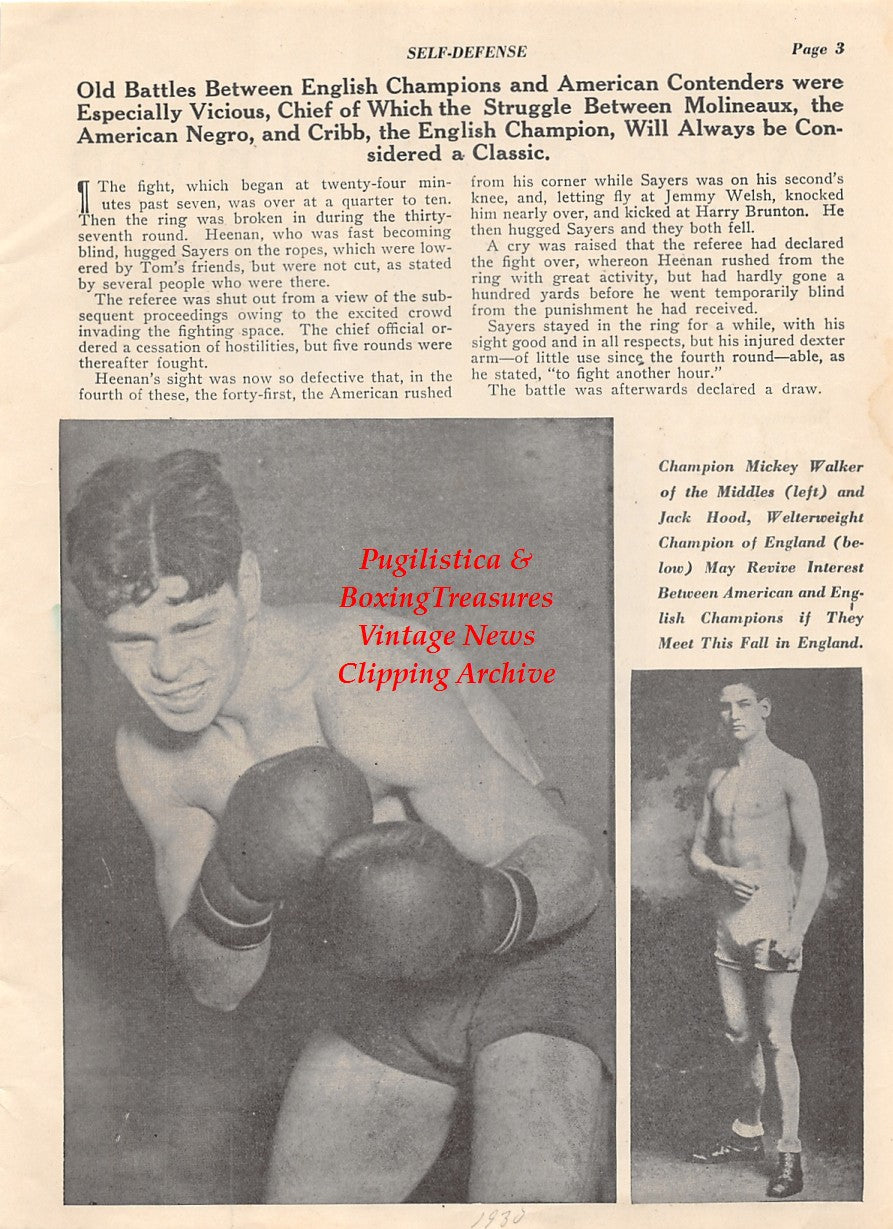 Boxing News Clipping #1983 - Mickey Walker, Jack Hood, Gene Tunney, Charles  "Toughey" Murray
