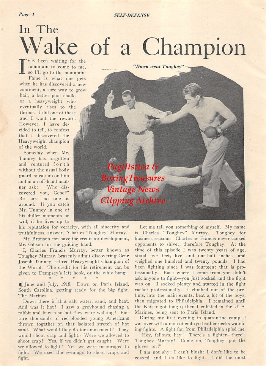 Boxing News Clipping #1983 - Mickey Walker, Jack Hood, Gene Tunney, Charles  "Toughey" Murray