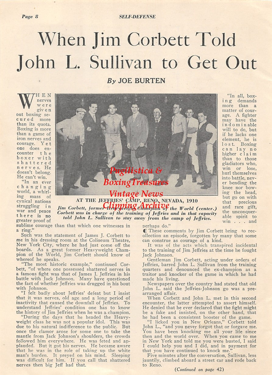 Boxing News Clipping #1985 - Young Stribling, Primo Carnera vs. Big Boy Peterson, James J. Corbett, Joe Choynski, Jim Jeffries, Billy Jordan
