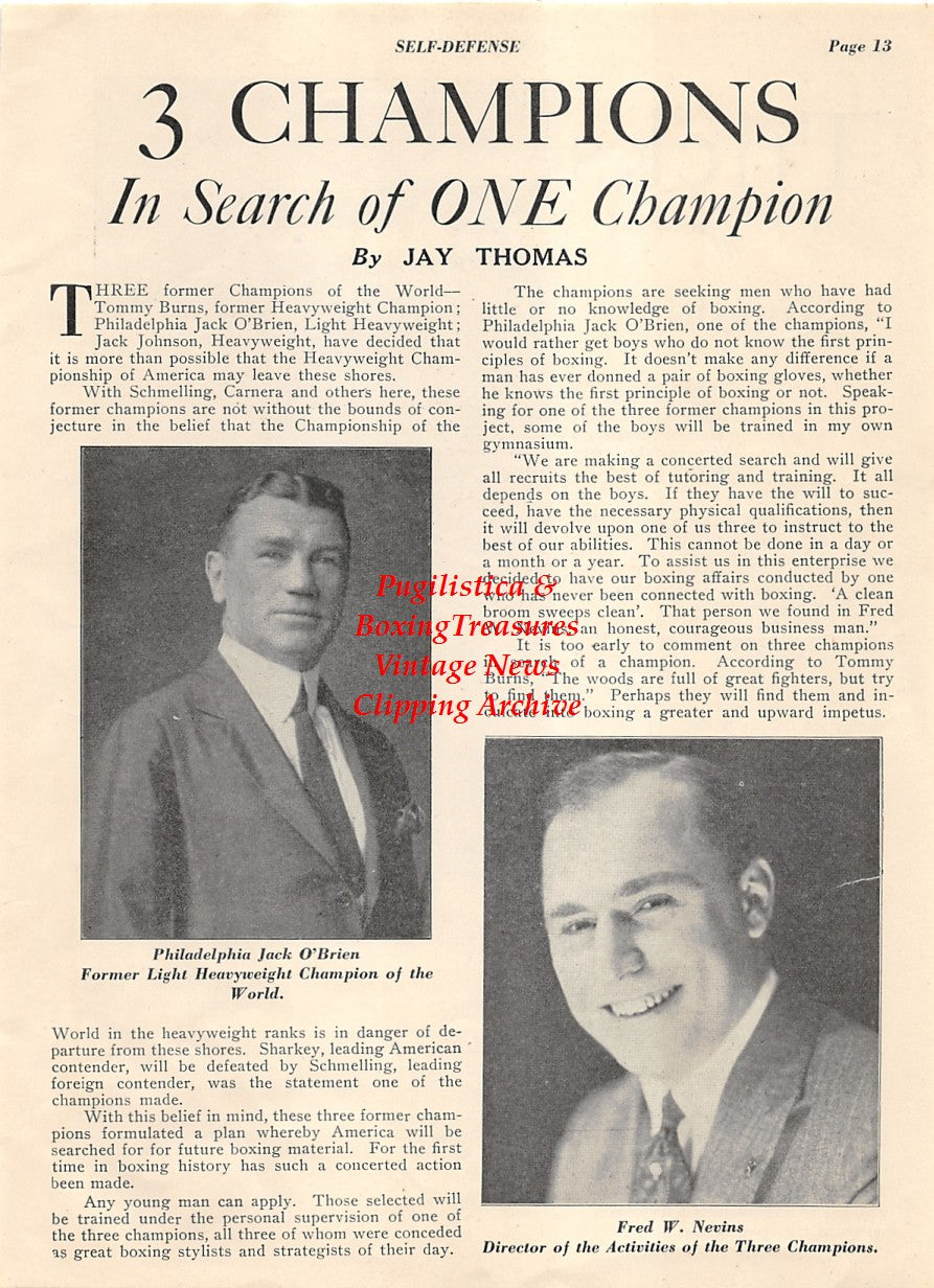 Boxing News Clipping #1988 - Jack Root, Philadelphia Jack O'Brien, Fred Nevins