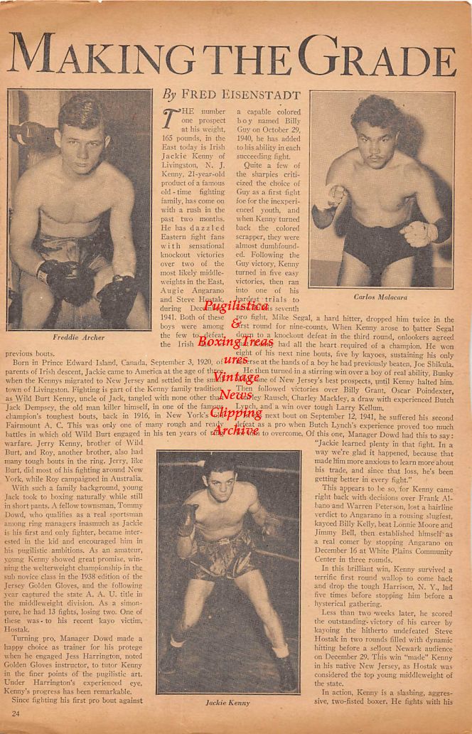 Boxing News Clipping #199 - Freddie Archer, Carlos Malacara, Jackie Kenny