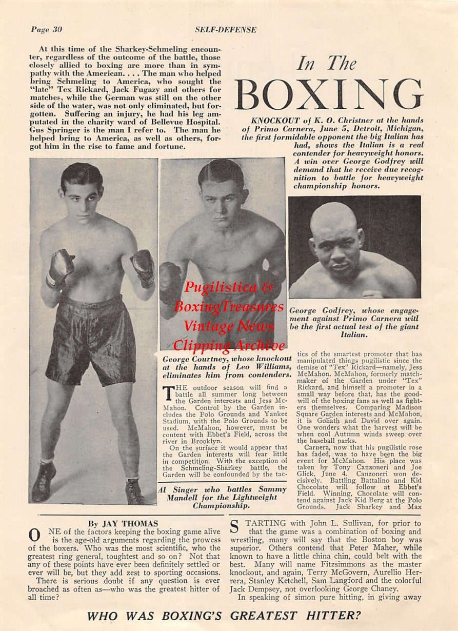 Boxing News Clipping #1994 - Al Singer, George Courtney, George Godfrey, Kid McCoy exercises